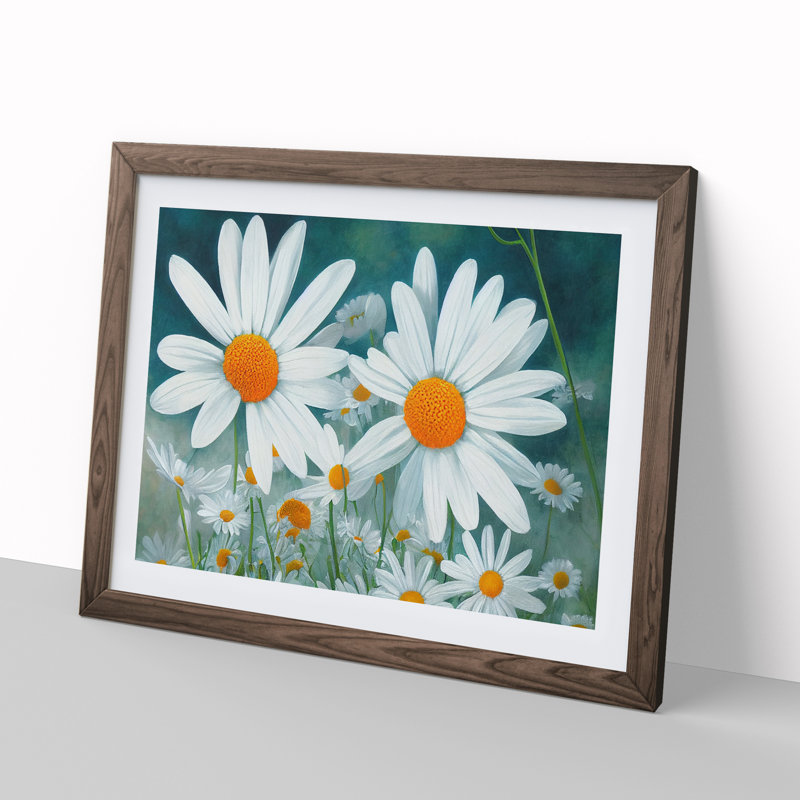 Daisy Flower Vol.1 - Framed Print, 25cm H x 34cm W x 2cm D, Walnut