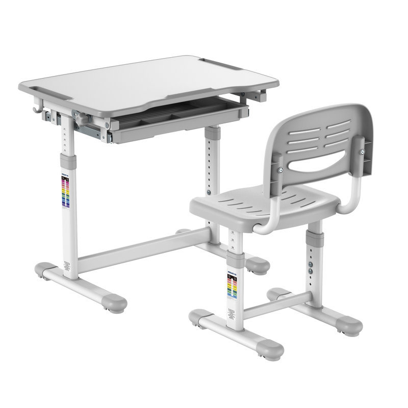 Montez-le! Ensemble de bureau et de chaise pour enfants, poste de travail ergonomique réglable pour enfants, Gris