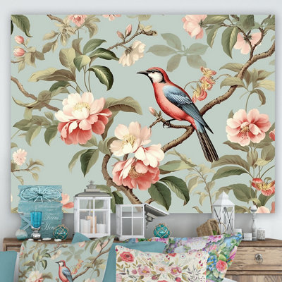 Chinoiserie, oiseaux et pivoines III sur toile