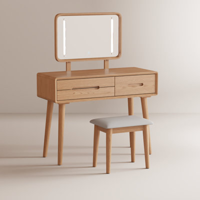 Coiffeuse de maquillage en bois massif, miroir amovible, éclairage réglable, équipé de trois tiroirs