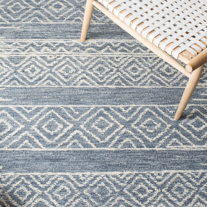 Tapis naturel / bleu en laine / coton touffeté à la main Metro, Rectangle 5 pi x 8 pi