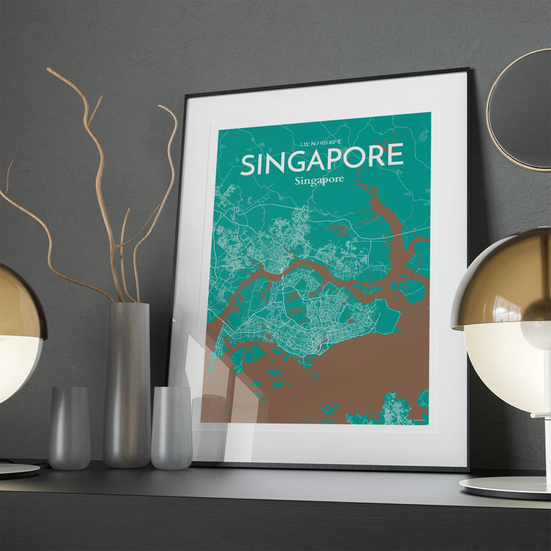 Singapore City Map In Nature - No Frame Print, 27.6cm H x 19.7cm W x 0.05cm D