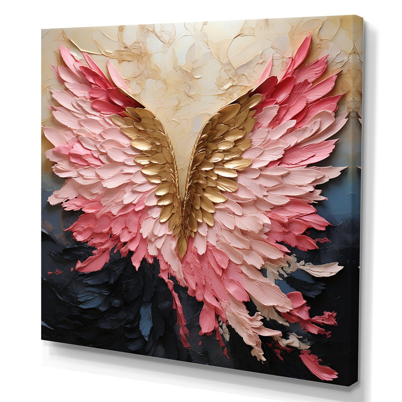 Pink And Gold Angel Wings - Abstract Spirals Framed Canvas Print Wall Art, Wrapped Canvas, 36" H x 36" W, No Frame