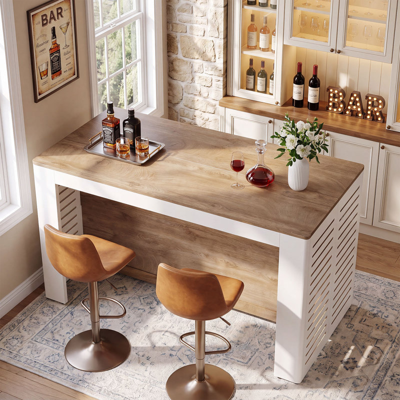 Table de bar Farmhouse Home avec tablettes de rangement, armoire de bar à hauteur de comptoir de 55,1 pouces pour la salle à manger de cuisine
