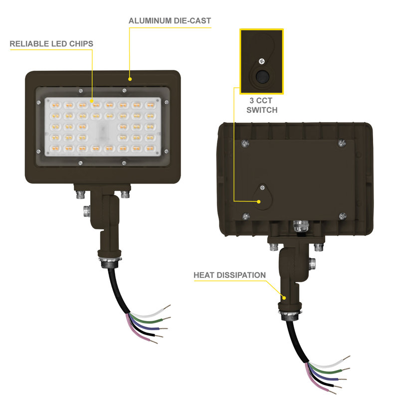 LED Flood Light 15W 2250 Lumens  Outdoor Adjustable Knuckle Mount Security Light  3CCT, Oil Rubbed Bronze