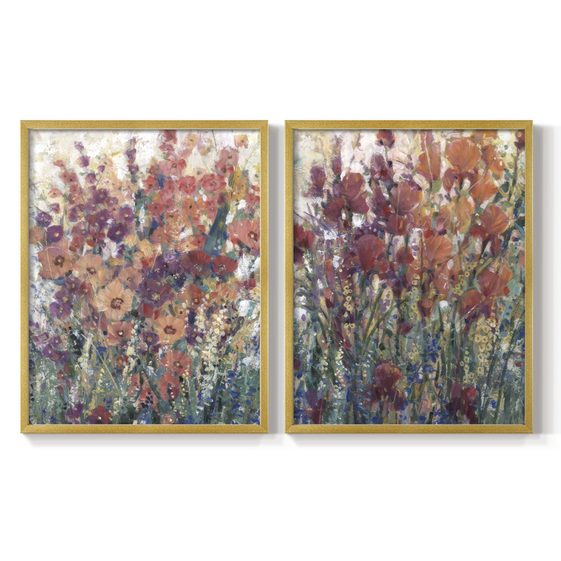 Sunlit Flowers I-Premium, reproduction encadrée - prête à être accrochée - aucun clou requis - aucun clou requis, Doré
