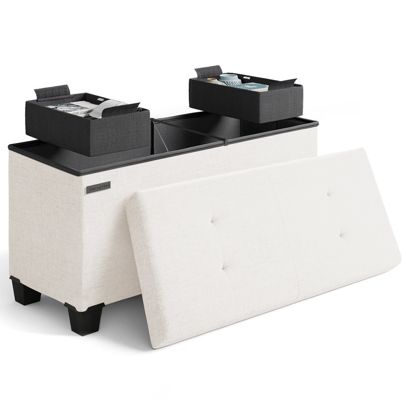 Banc de rangement avec repose-pieds Vérrant, H 15 po x l 30 po x P 15 po, White