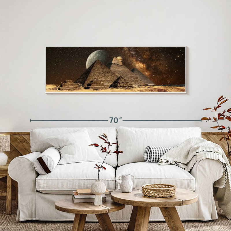 Cosmos sur les pyramides égyptiennes, 57" X 19", Floating Frame White