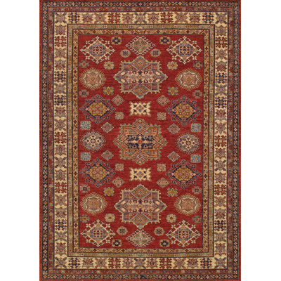 Canvello Kazak Hand-Knotted Lamb's Wool Area Rug- 6' X 8'6"
