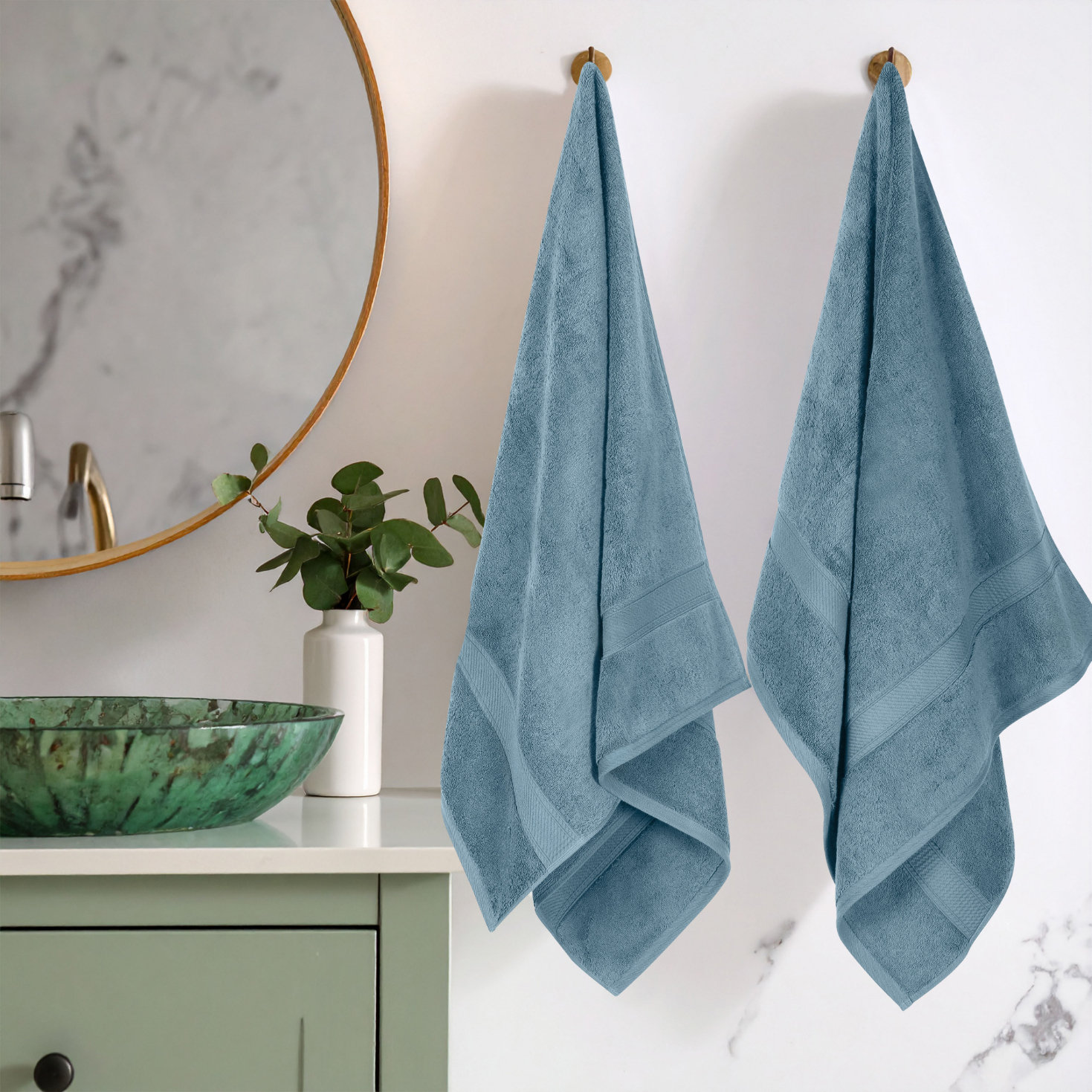 2-Piece Egyptian Cotton Bath Towel Set, Denim Blue