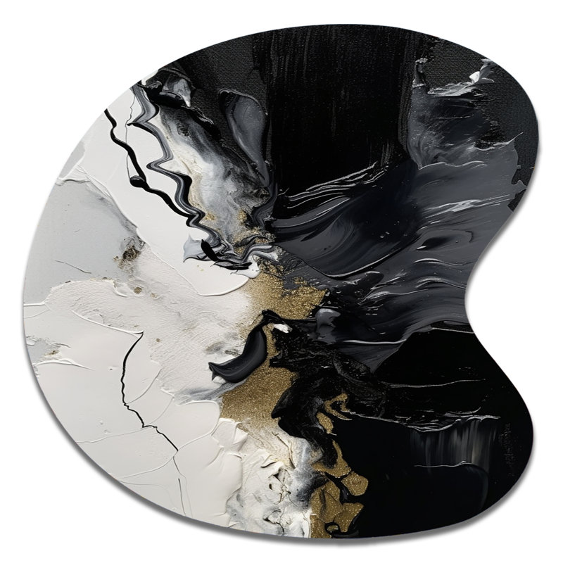«Black» à motif éclaboussures de peinture I - art abstrait en forme de goutte de métal mural, H 33 po x l 33 po