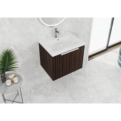 Armoire de salle de bain 24 po avec lavabo en résine, portes à fermeture douce, conception à fixation flottante