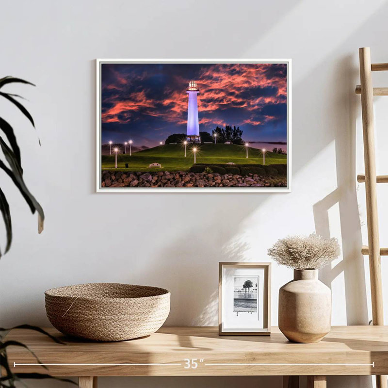 Phare de Long Beach, Cadre flottant blanc, 19 po x 13 po