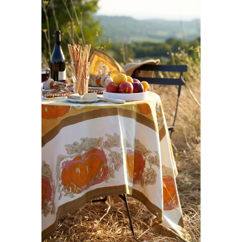 Pumpkin Tablecloth in Orange & Mustard, 90" L x 90" W, Yellow