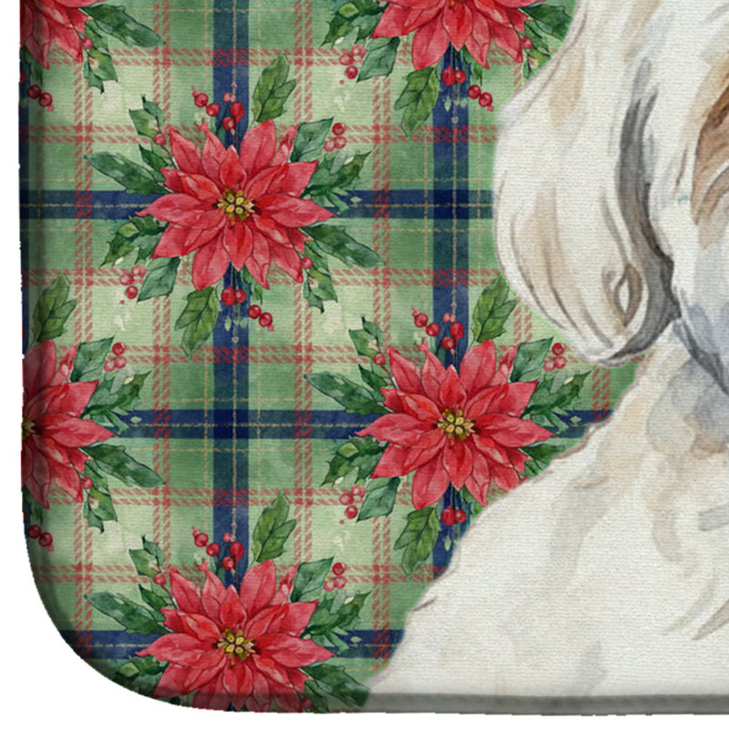 Coton de Tulear Christmas PoinsettIas Dish Drying Mat