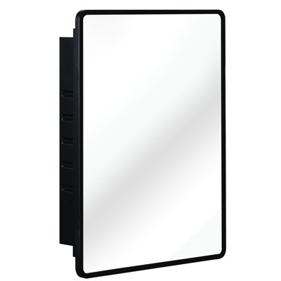 Black Metal Framed 24x30 Inch Mirror Cabinet - For Bathroom Wall Mount Or Recessed 3 Adjustable Shelves, Tempered Glass Interior With Frame Attraction