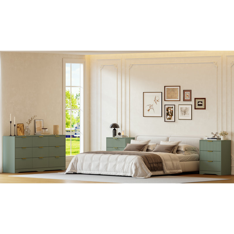 Commode et table de chevet 3 pièces, Vert