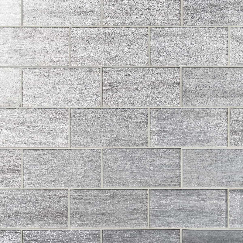 Veda 4x9 Polished Glass Subway Tile, Silver