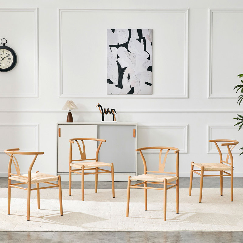 Ensemble de 4 chaises de salle à manger confortables, cuisine de campagne moderne en acier à grain de bois