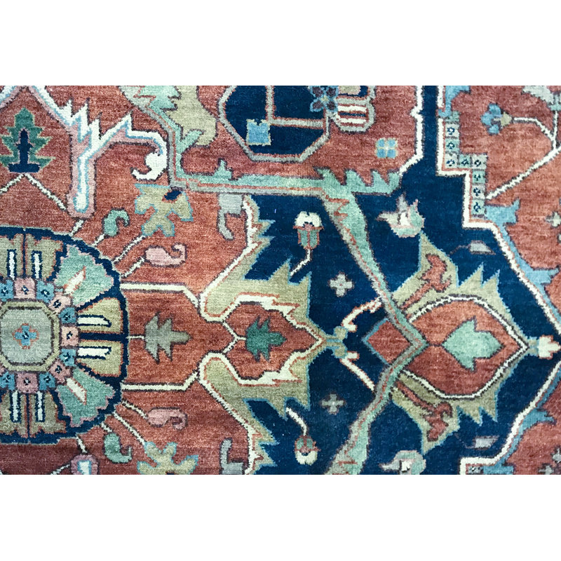 Tapis rouge et bleu noué à la main de haute qualité