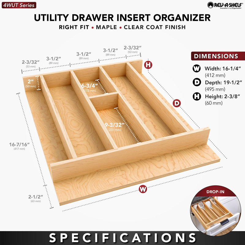 Natural Maple Wood Utensil Drawer Insert with 7 Compartments