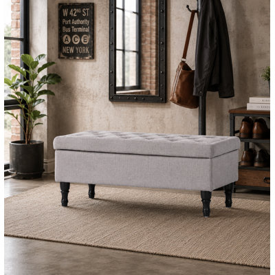 Elegant Fabric Upholstered Storage Bench with Solid Wood Legs