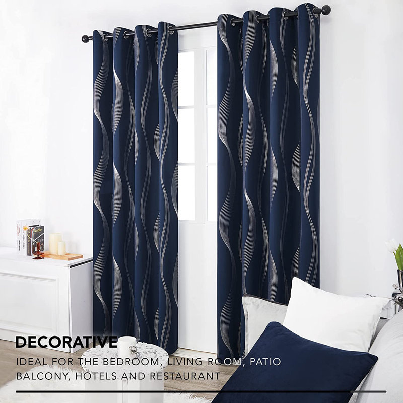 Prewett Super Soft Eyelet Room Darkening Thermal Curtains, Navy Blue, Width 117 x Drop 138cm