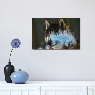 Blue Wolf 1 Piece Wrapped Canvas Wall Art