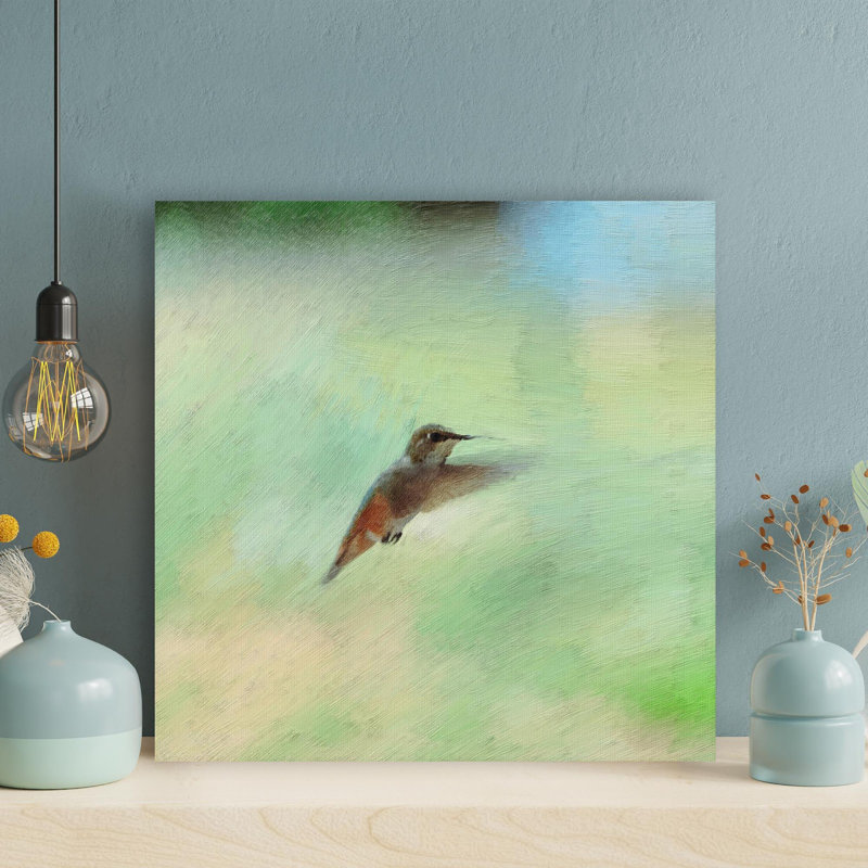 " Brown Humming Bird Flying In Mid Air During Daytime " Painting Print, 32" H x 32" W x 2" D