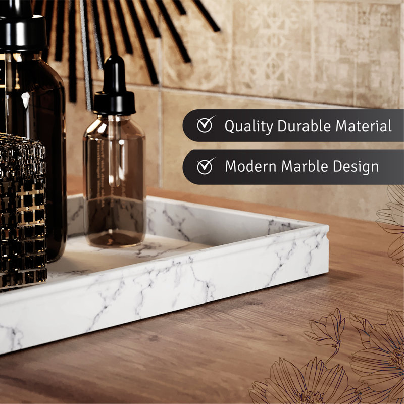 White Marble Look Rectangular Decorative Tray with Bottom Protectors