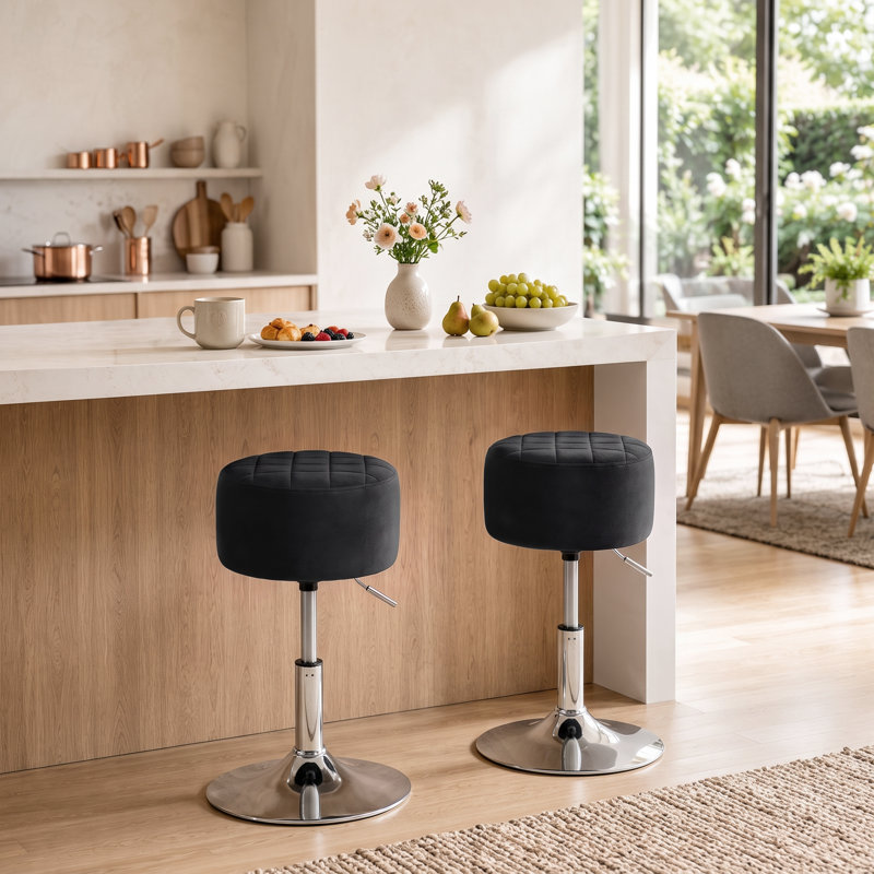Swivel Upholstered Bar Stool, Black/Chrome