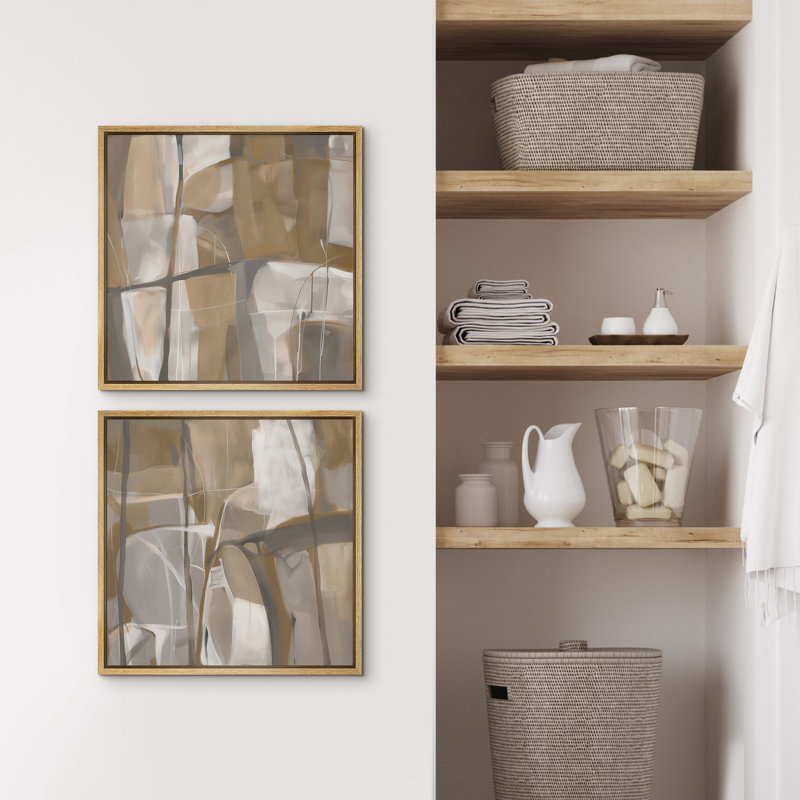 Abstrait art mural abstrait sur toile gris neutre neutre encadré, H 16 po x l 16 po, Natural Floater Framed