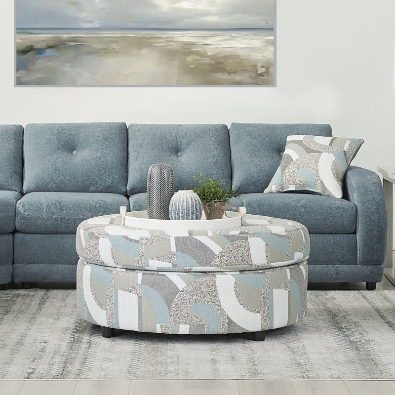Ensemble de salon 5 pièces avec canapé modulaire, chaise et repose-pieds rond en aigue-marine / bord de mer Zeke