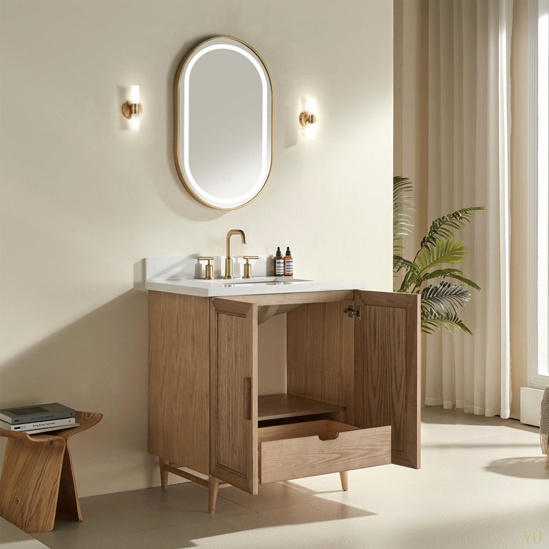 Meuble-lavabo autoportant de 30 po entièrement assemblé avec structure en bois massif et plateau d'ingénierie