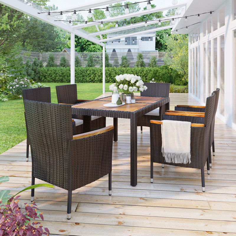 Ensemble repas d'extérieur 7 pièces 7 pièces, Brun