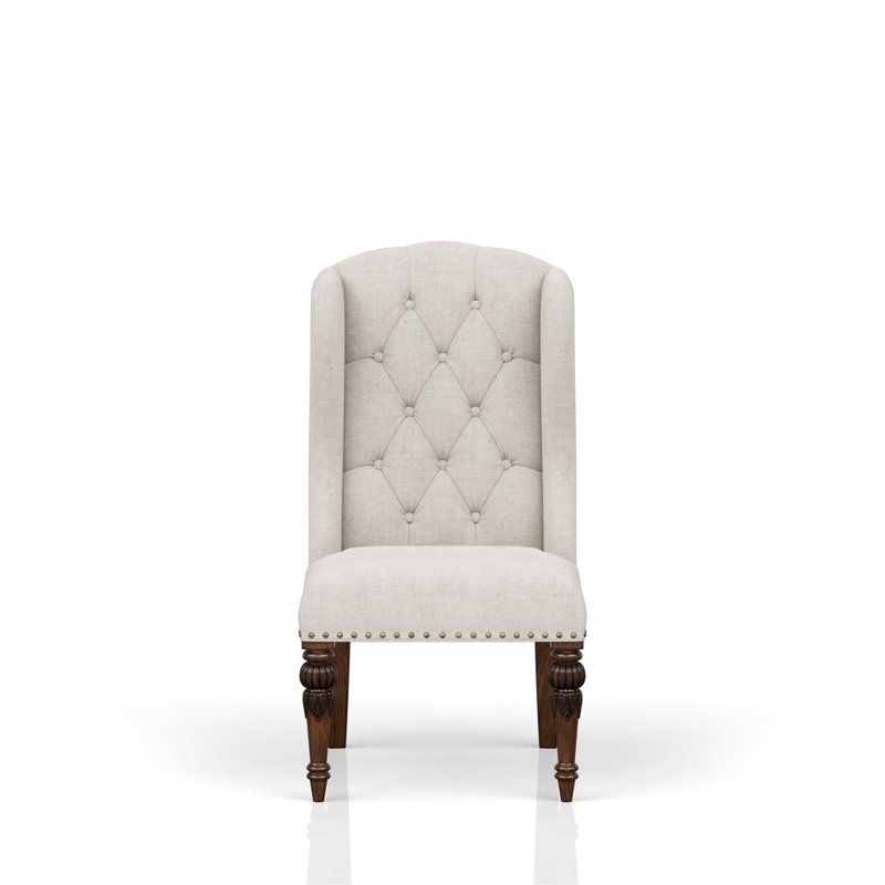 Chaise d'hôte rembourrée grise avec aile, pour table d'hôte robuste, stabilité traditionnelle