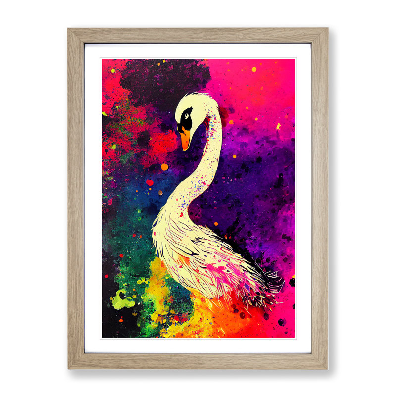 Swan Paint Splash - Framed Print, 46cm H x 34cm W x 2cm D, Oak Framed