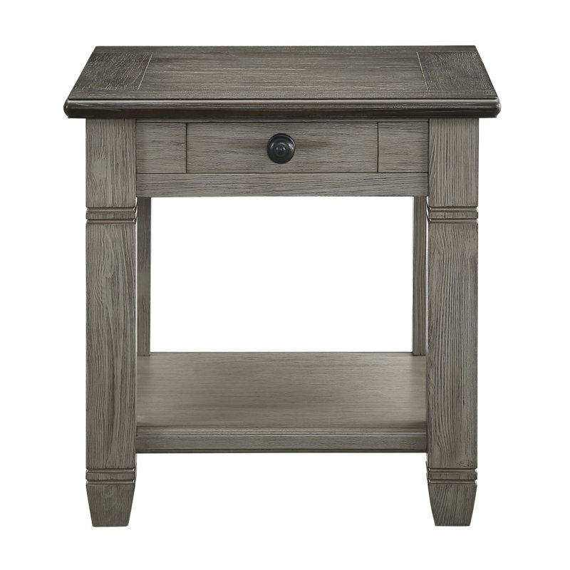 Table de bout Verduzco 24 "deux tons gris antique avec tiroir de rangement et tablette ouverte, Gris antique