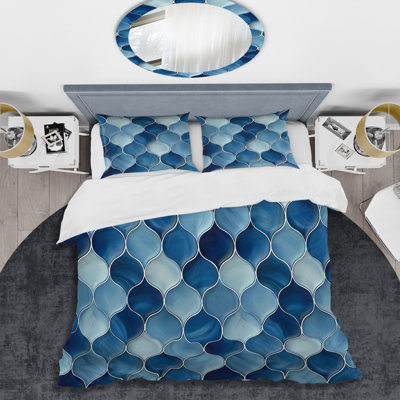 Ensemble de housse de couette moderne bleu et blanc Ogee Patten VI