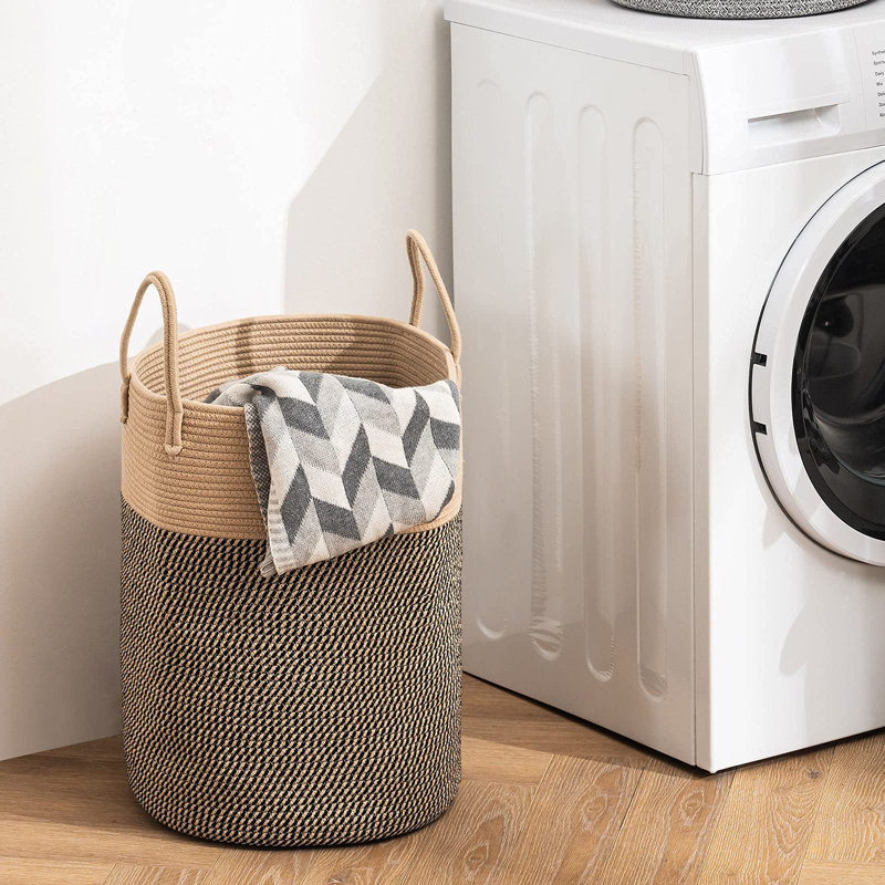 Laundry Hamper with Handles, Medium ( 20" H x 15" W x 15" D ), Dark Brown/Black