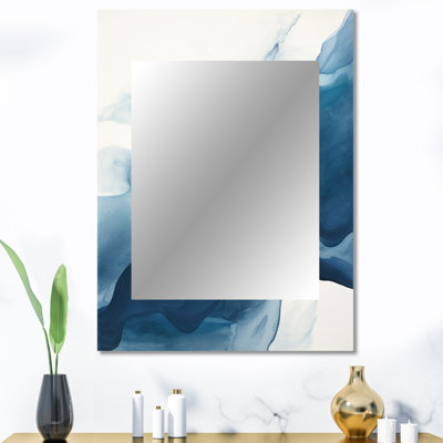 «Blue and White Dancing Watercolor Clouds V», peinture abstraite, miroir mural bleu, impression sur métal