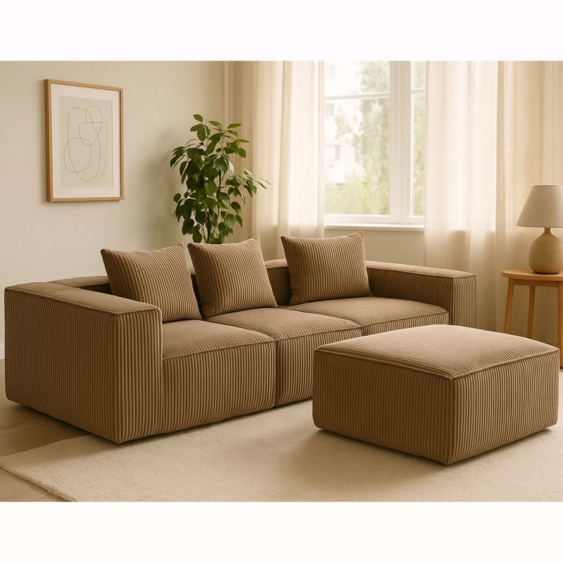 Canapé modulaire multi-personnes pouvant être combiné librement-33005-4, H 24,8 po x l 111,41 po x P 80,31 po, Brun