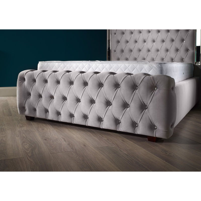 Kaleb Upholstered Bed, Super King (6'), Silver