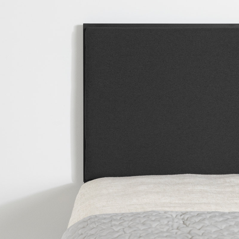 Gray and Black Queen Upholstered Metal Bed Frame with Slats