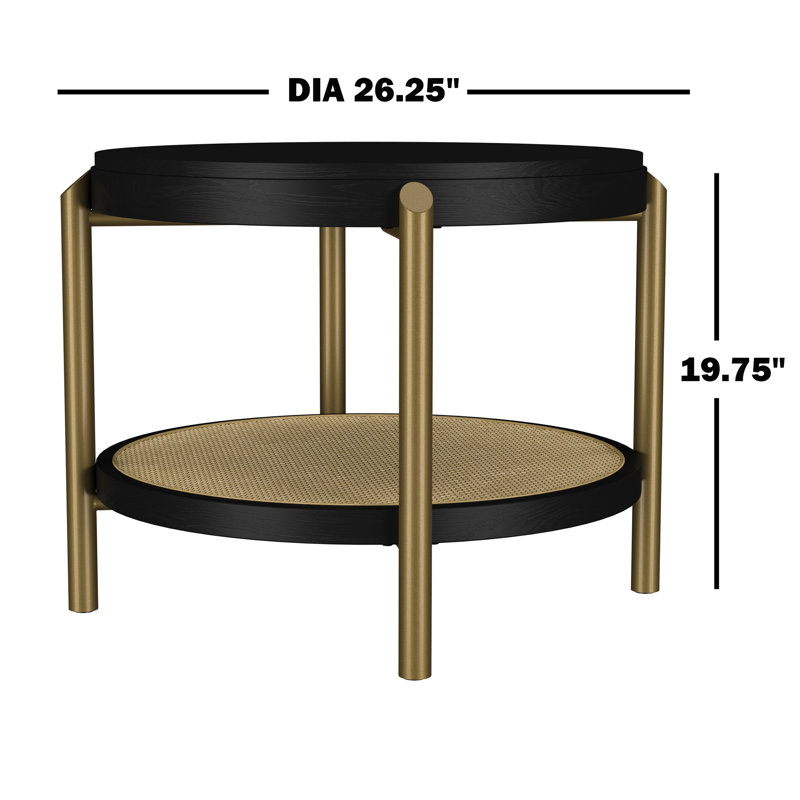 Table d'appoint ronde avec tablette de rangement, Noir