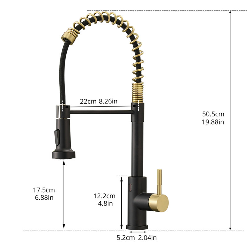 Automatic Smart Kitchen Faucet - Touchless With Motion Sensor, Hands Sink Faucet, Black + Gold, Contemporary Style, Ceramic Filler, Brass Construction Pull Out ,