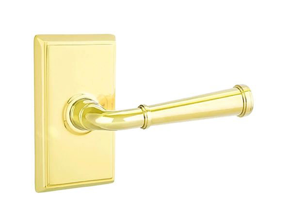 Emtek Privacy Interior Mortise w/ Rectangular Rosette & Merrimack Lever, Polished Nickel, Right