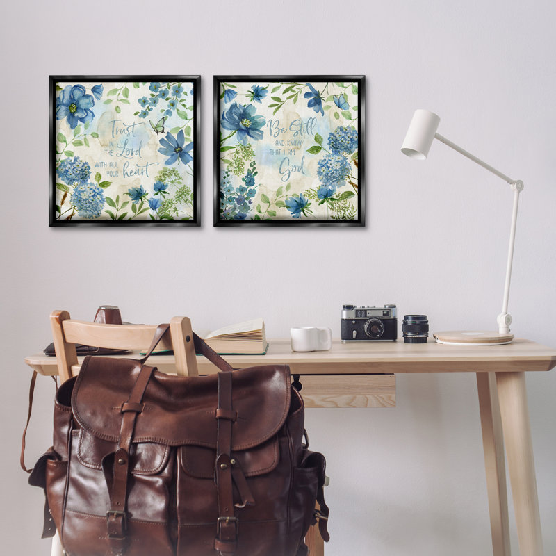 Trust Be Still Hydrangea Blue, ensemble de 2 toiles flottantes encadrées par Nan, Cadre flottant noir de jais