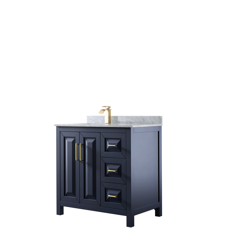 Daria 36'' W Single Vanity, White Marble, Dark Blue, Brushed Gold