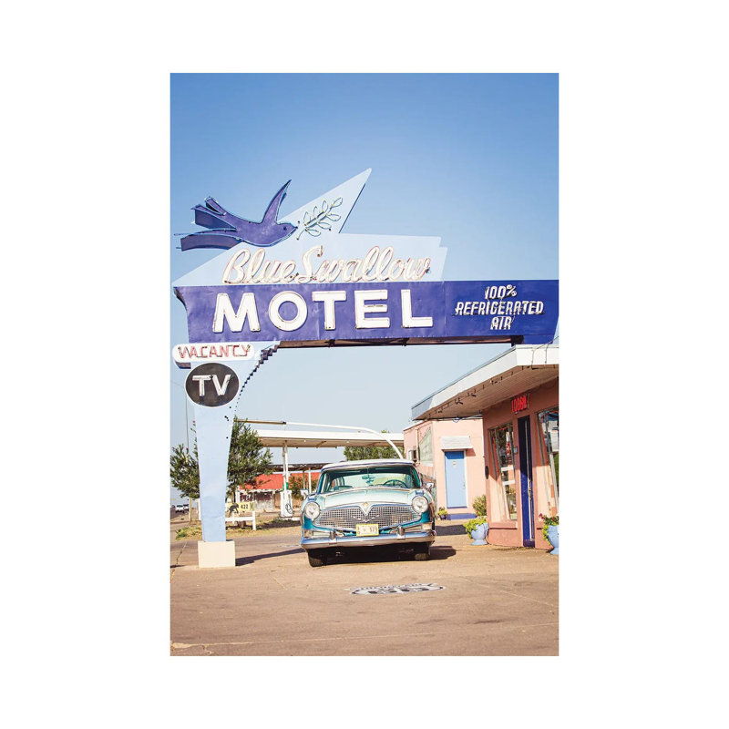Route 66 Motel & Classic Car by Ann Hudec - Wrapped Canvas Print, 20.32 cm H x 30.48 cm W